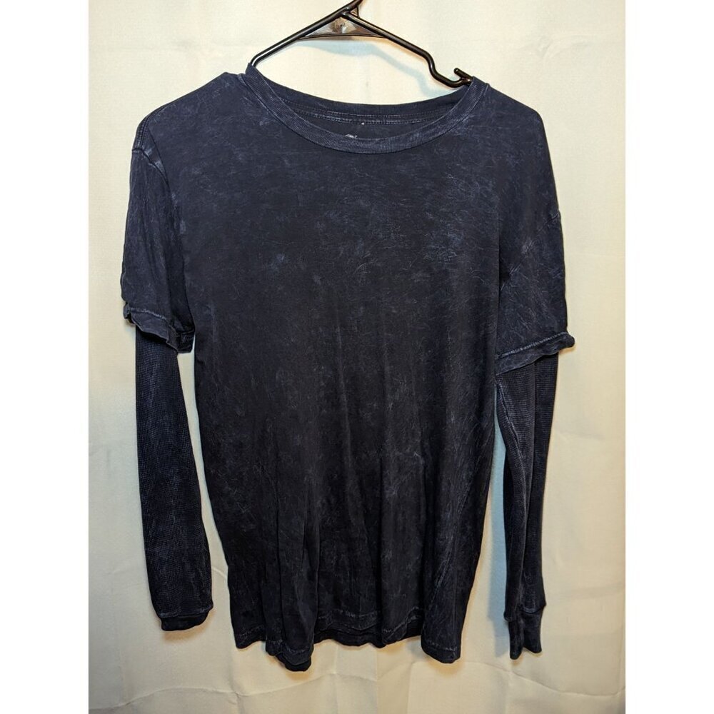 Vtg Point Zero Blue Marble Long Sleeve Thermal Built In Mens Shirt Size Small